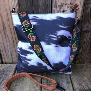 New Western Cowgirl Cowhide Cow Print Crossbody Messenger Bag Purse Sunflower